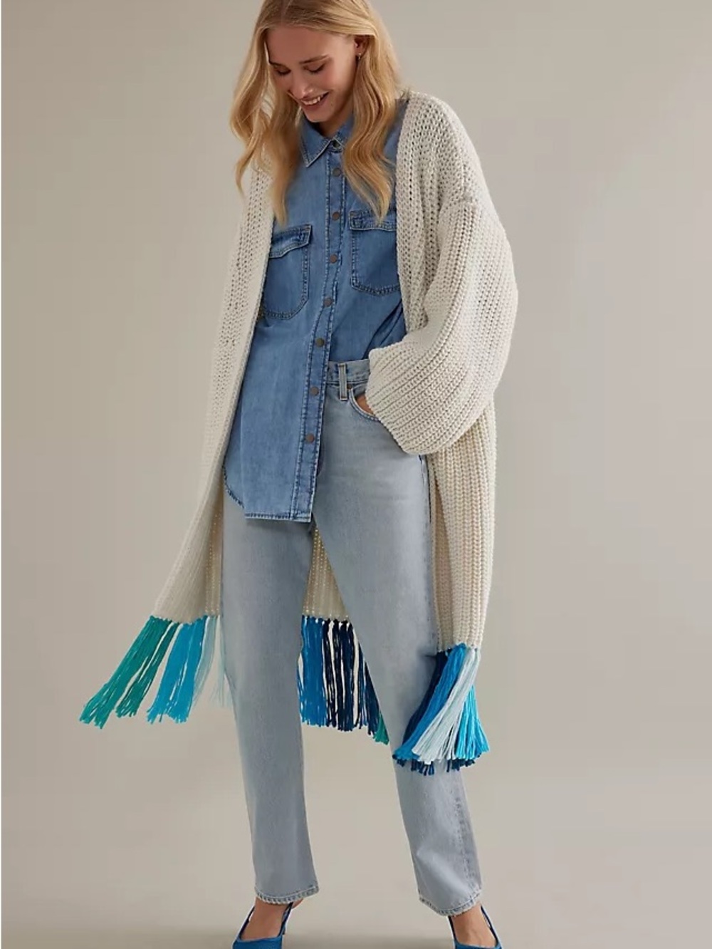 anthropologie long fringe cardigan sweater